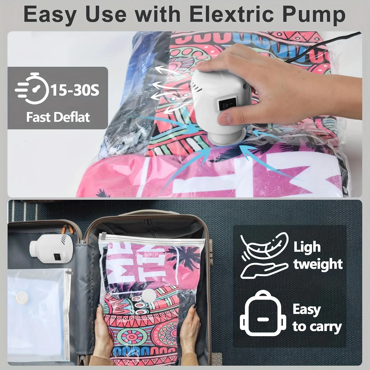 10-Pack Vacuum Seal Bags for Clothing & Comforters: 5 Jumbo   5 Large Storage Bags with Electric Pump for Travel & Space Saving