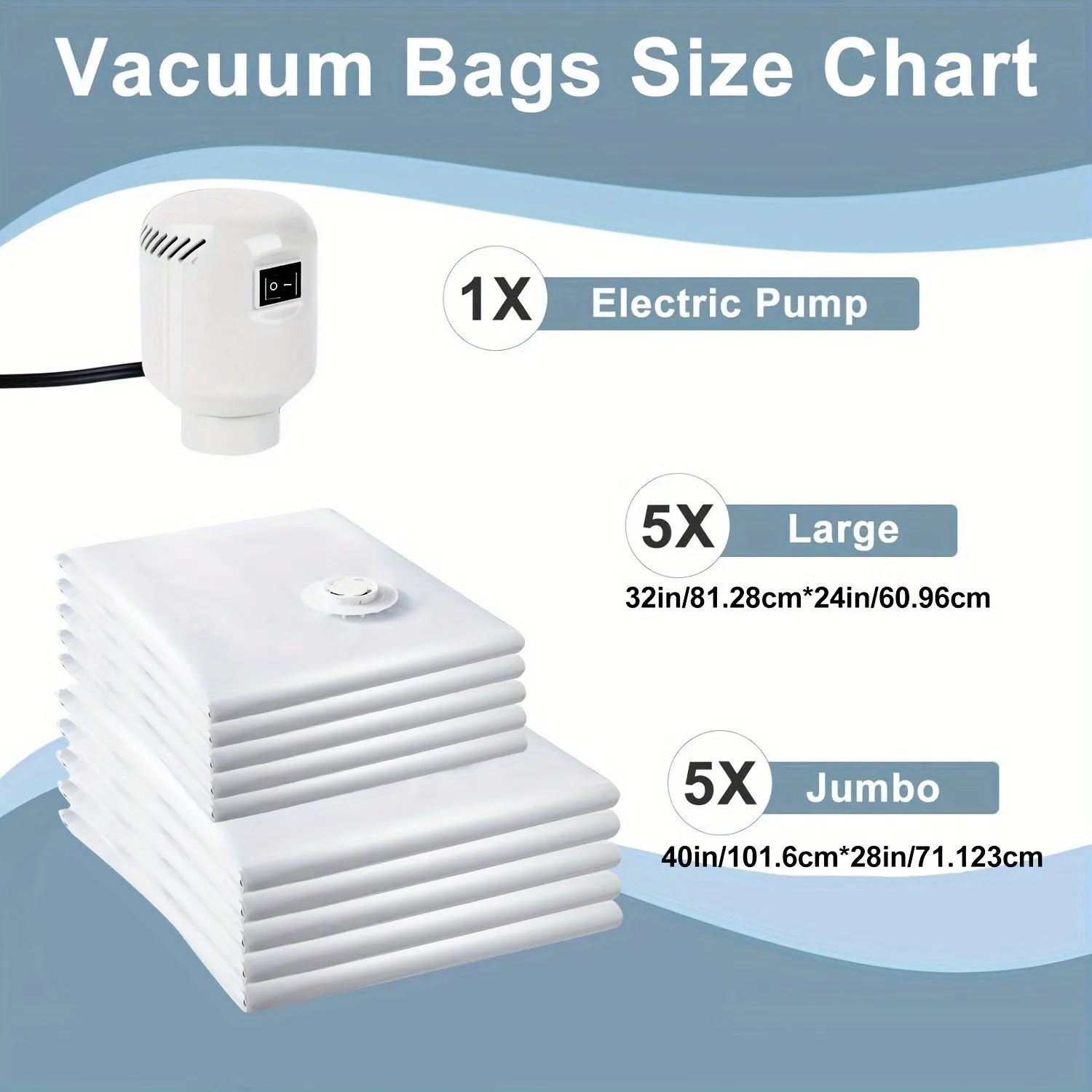 10-Pack Vacuum Seal Bags for Clothing & Comforters: 5 Jumbo   5 Large Storage Bags with Electric Pump for Travel & Space Saving