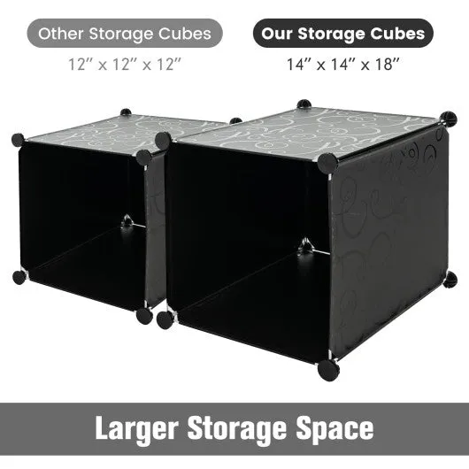 16-Cube Storage Organizer with 16 Doors and 2 Hanging Rods-Black