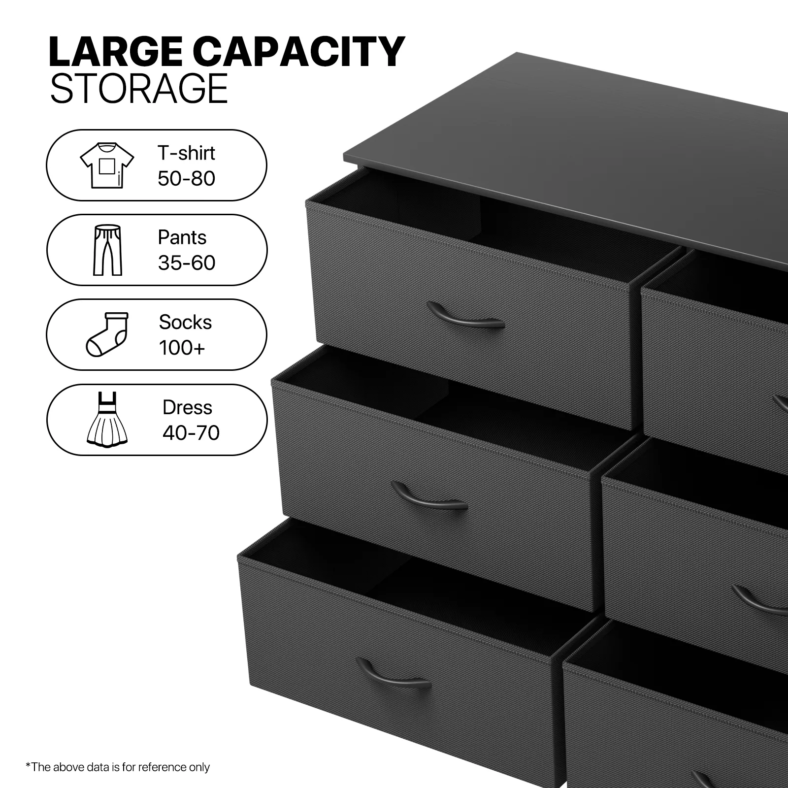 28.5" Height Dresser - 6 Fabric Drawer- Metal Frame - MDF Top