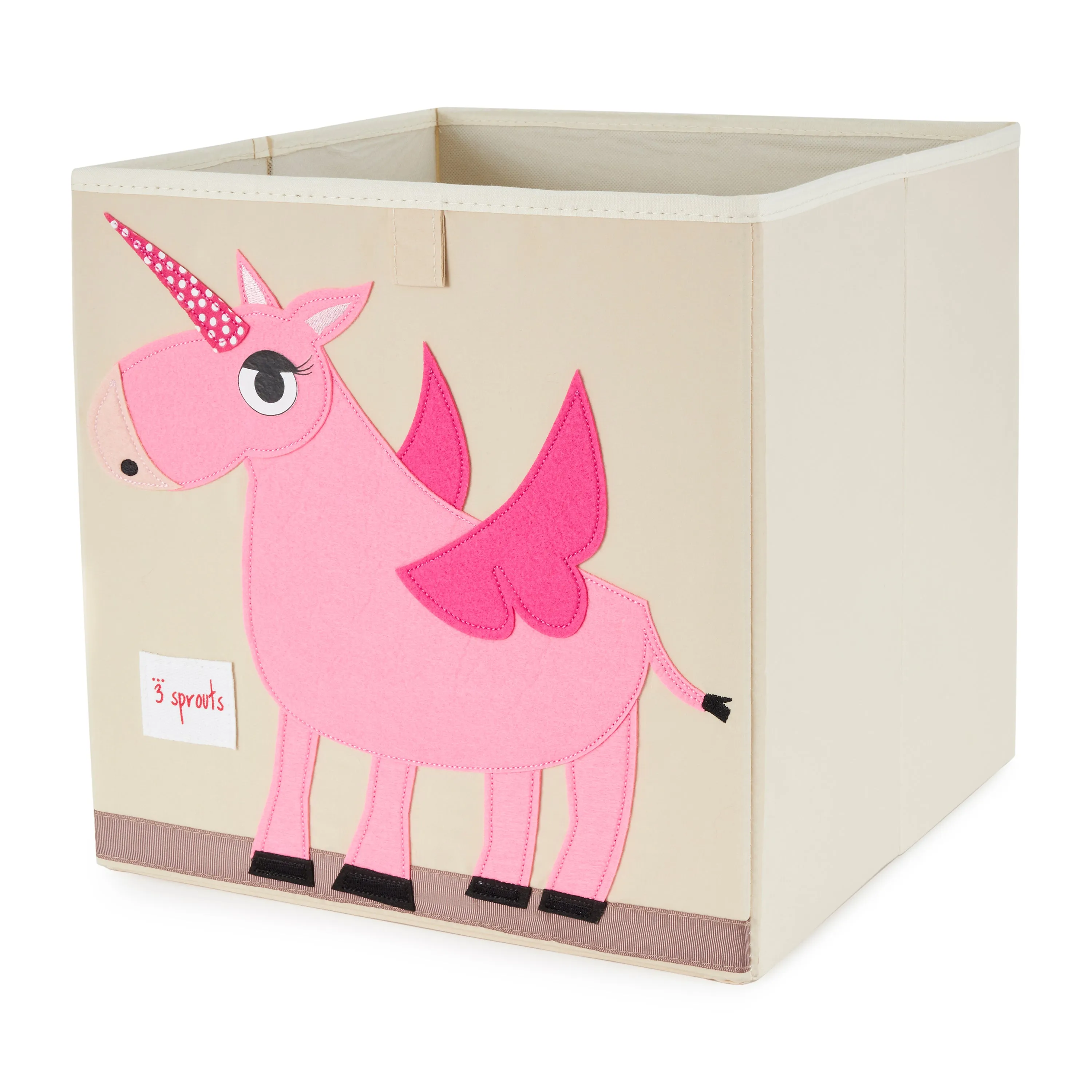 3 Sprouts Kids Foldable Fabric Storage Cube Bin Box, Pink Unicorn (Open Box)