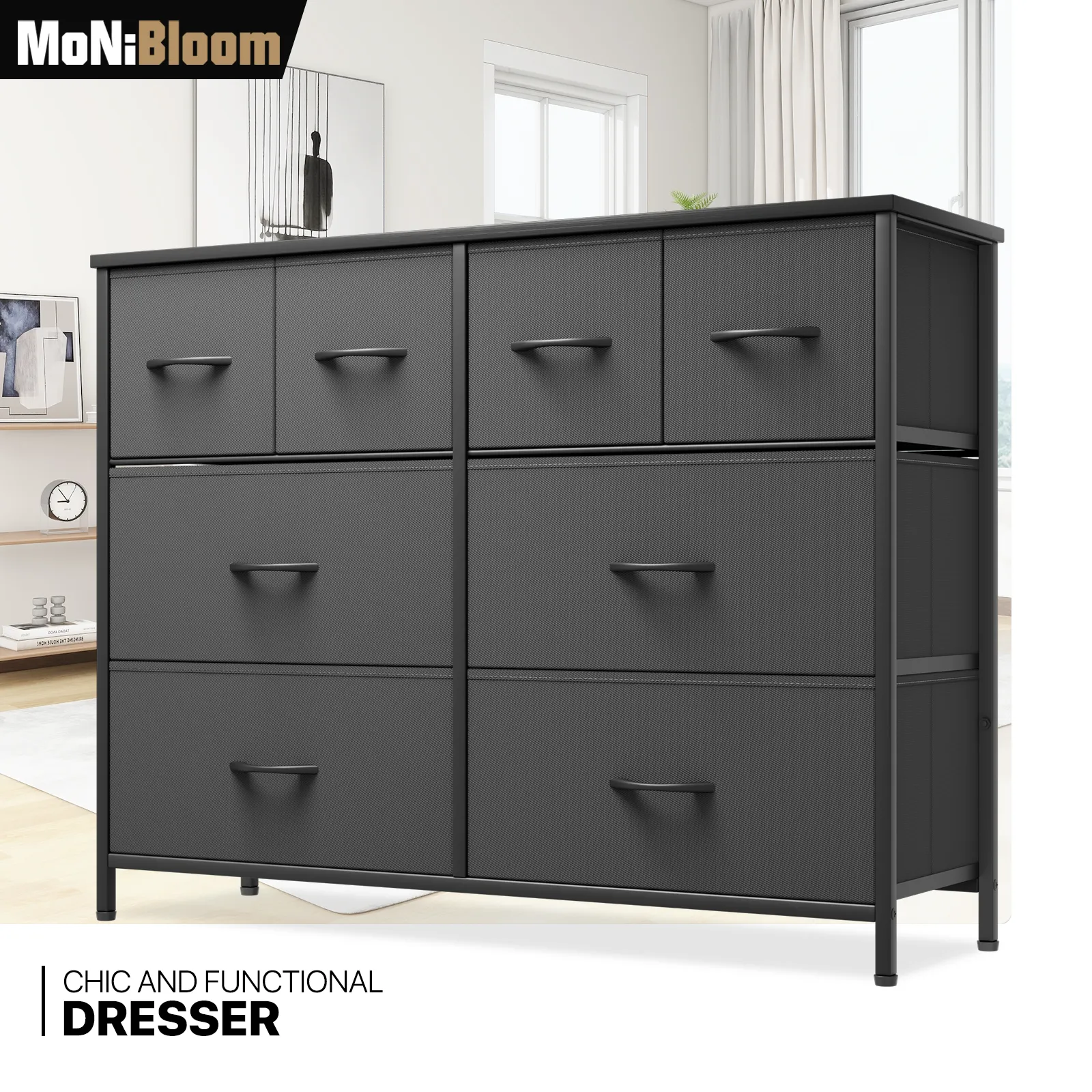 30.5" Height Dresser - 8 Fabric Drawer- Metal Frame - MDF Top