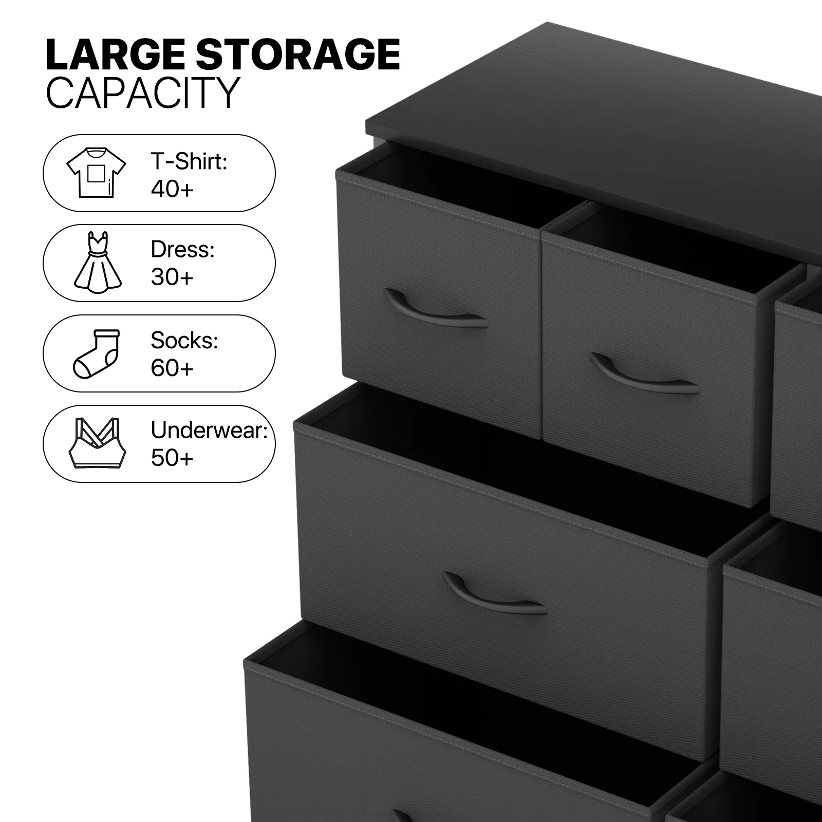 30.5" Height Dresser - 8 Fabric Drawer- Metal Frame - MDF Top