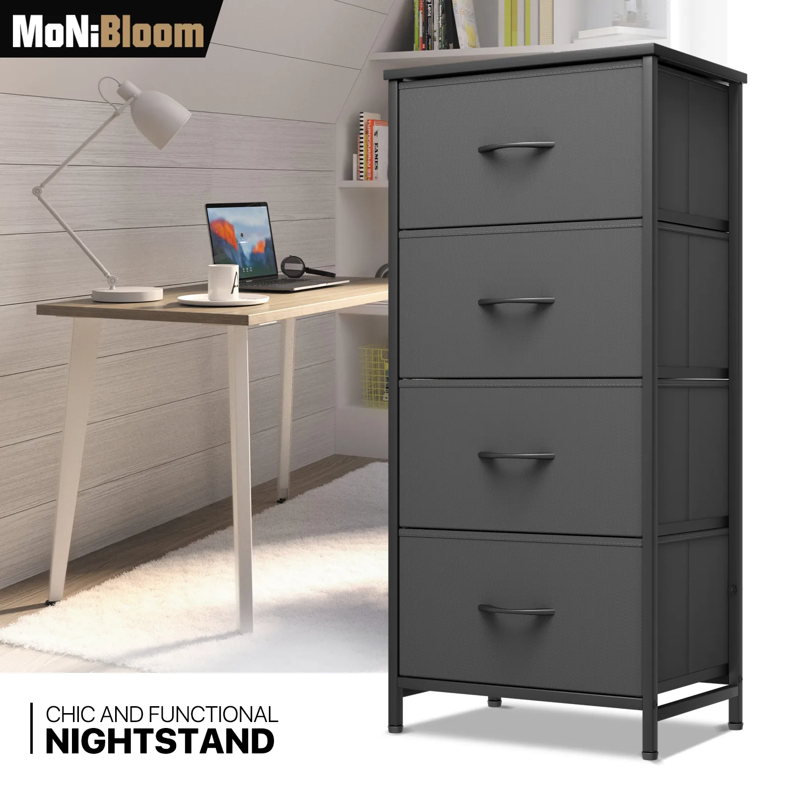 39" Nightstand Fabric Drawer Metal Frame, 4-Drawer