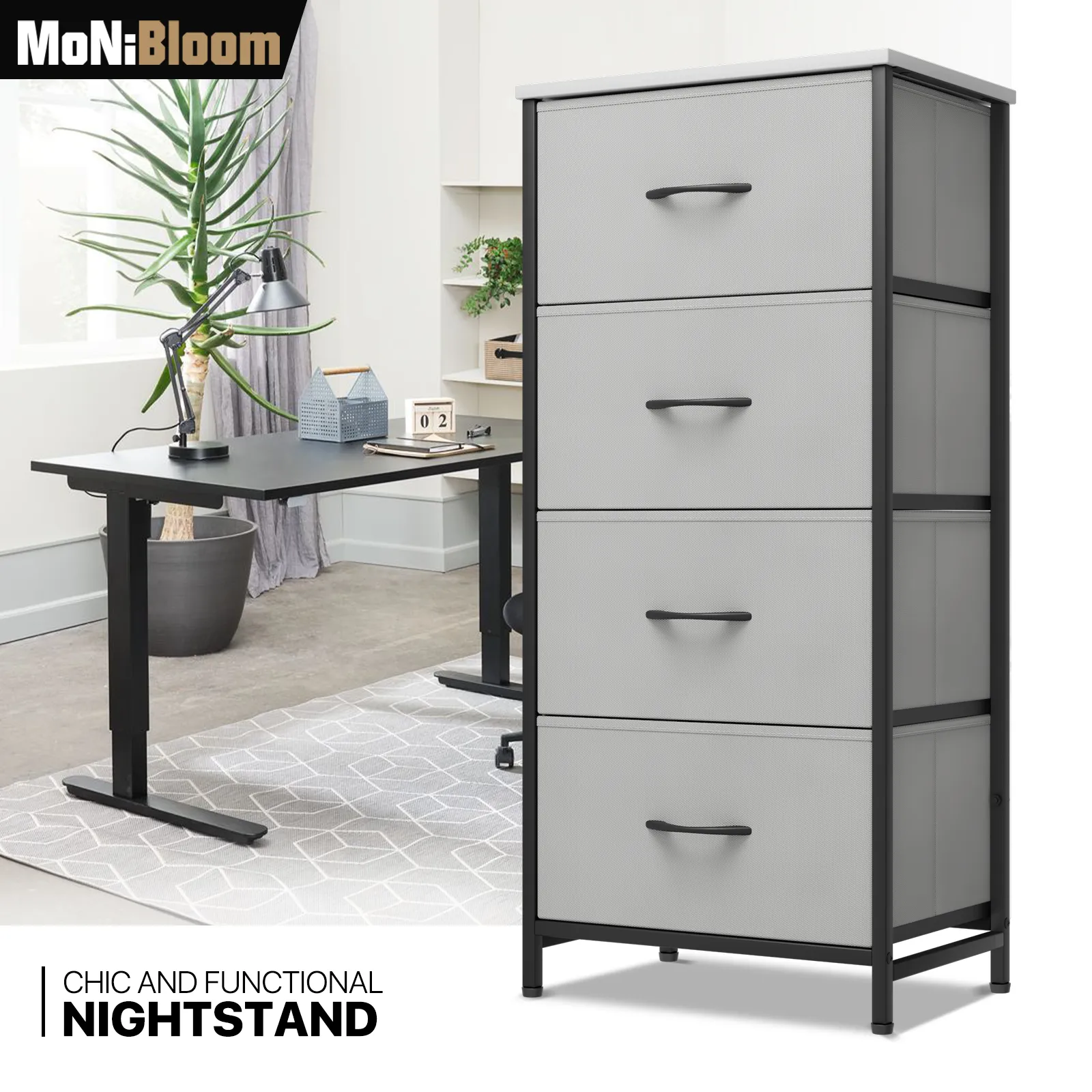 39" Nightstand Fabric Drawer Metal Frame, 4-Drawer