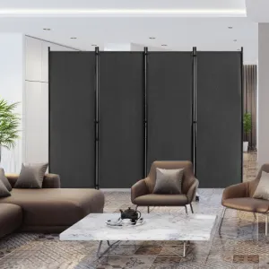 4-Panel Folding Room Divider 6 Feet Rolling Privacy Screen with Lockable Wheels-Gray