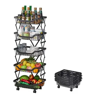 5 Layer Adjustable Foldable Movable Storage Rack for Kitchen Use