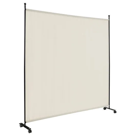 6 Feet Single Panel Rolling Room Divider with Smooth Wheels-White