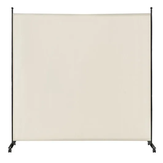 6 Feet Single Panel Rolling Room Divider with Smooth Wheels-White