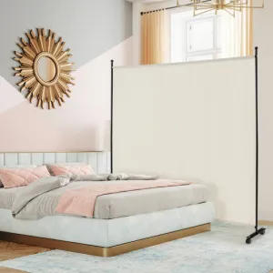 6 Feet Single Panel Rolling Room Divider with Smooth Wheels-White