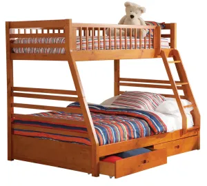 Ashton Honey Wood Twin/Full Bunk Bed with 2 Drawers