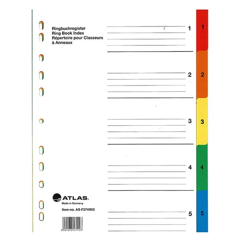 Atlas 1 Plastic Index Divider Multicolor