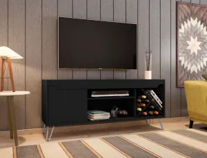 Baxter Mid-Century- Modern 53.54" TV Stand with Wine Rack in Black