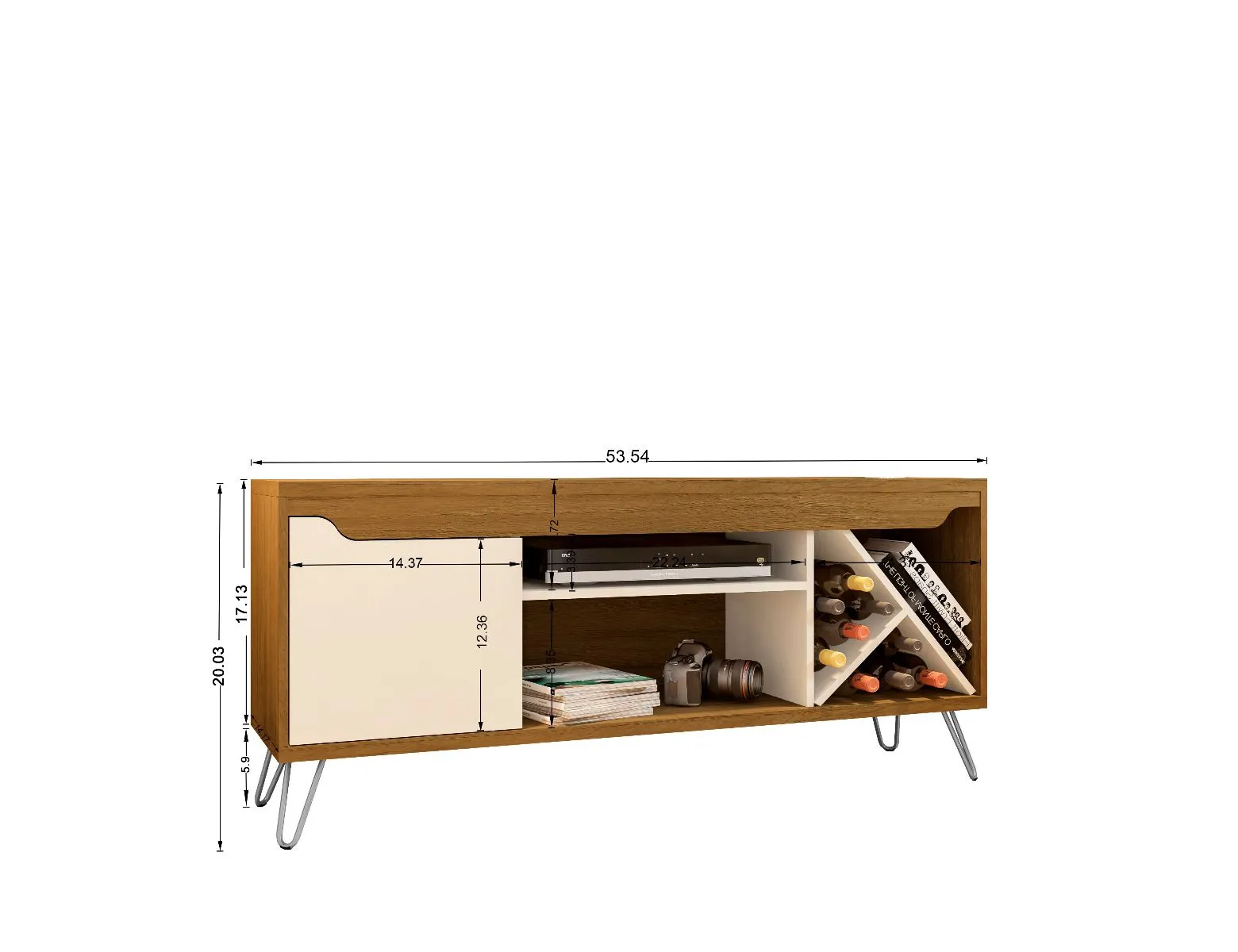 Baxter Mid-Century- Modern 53.54" TV Stand with Wine Rack in Cinnamon and Off White