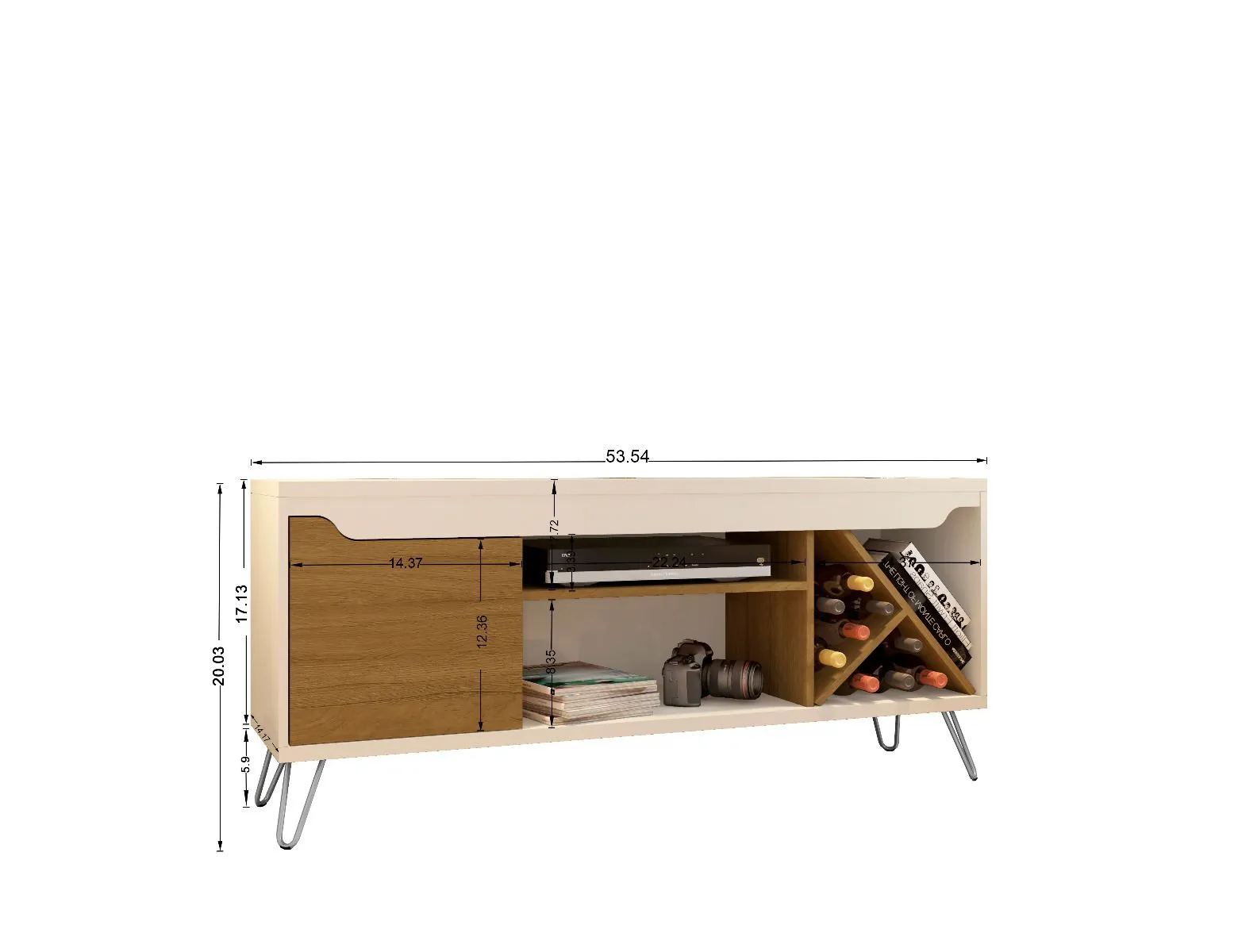 Baxter Mid-Century- Modern 53.54" TV Stand with Wine Rack in Off White and Cinnamon