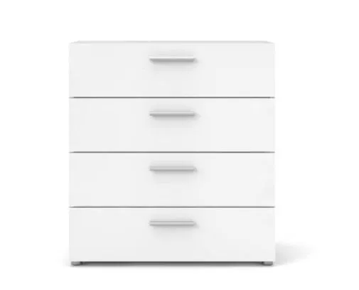 Contemporary 4-drawer Chest - Oak Structure White High Gloss Four Drawers for Storage, Steel Brackets Add Support to Bottom of Drawers