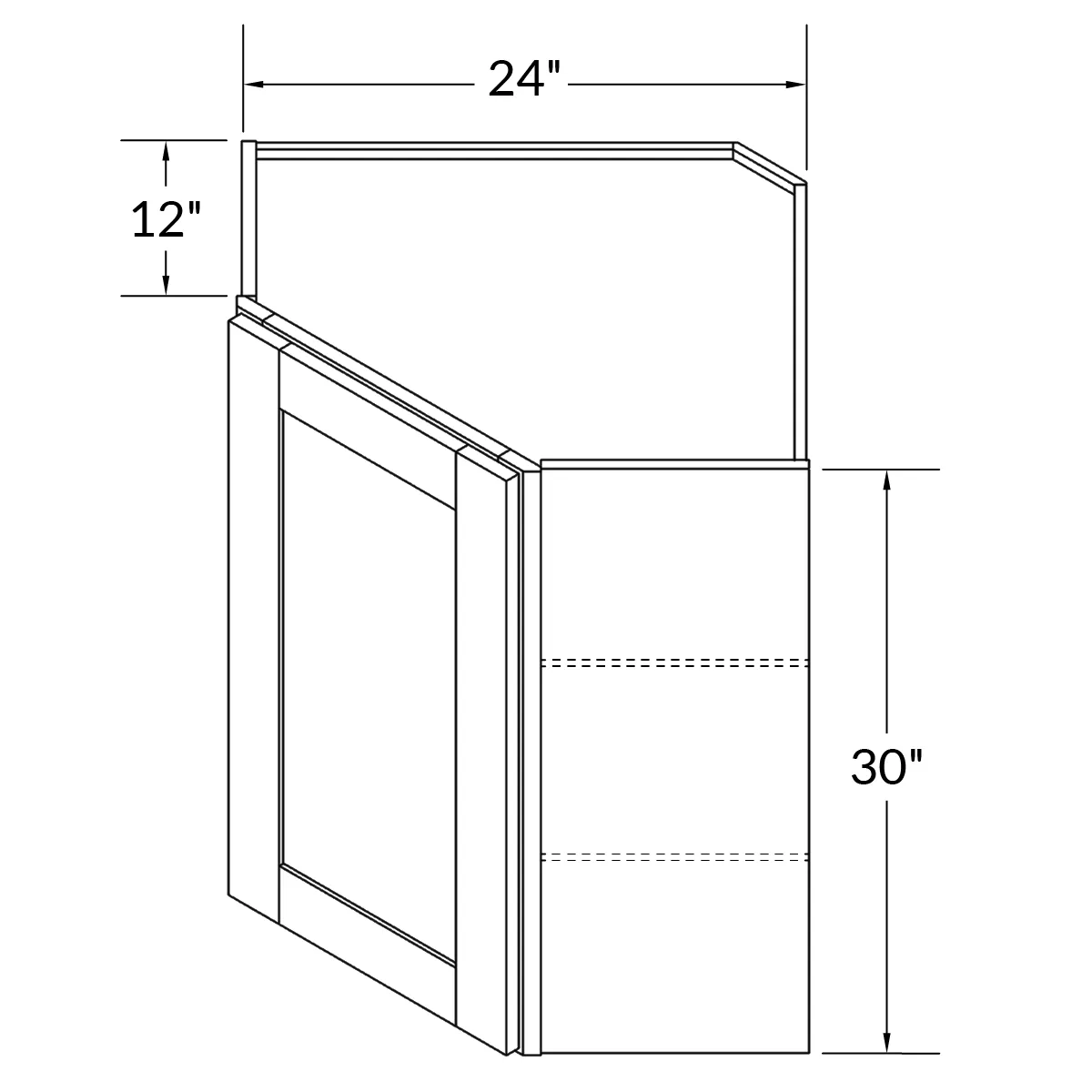 Diagonal Corner Kitchen Cabinet DC2430 Milan Pearl 24 in. width 30 in. height 12 in. depth