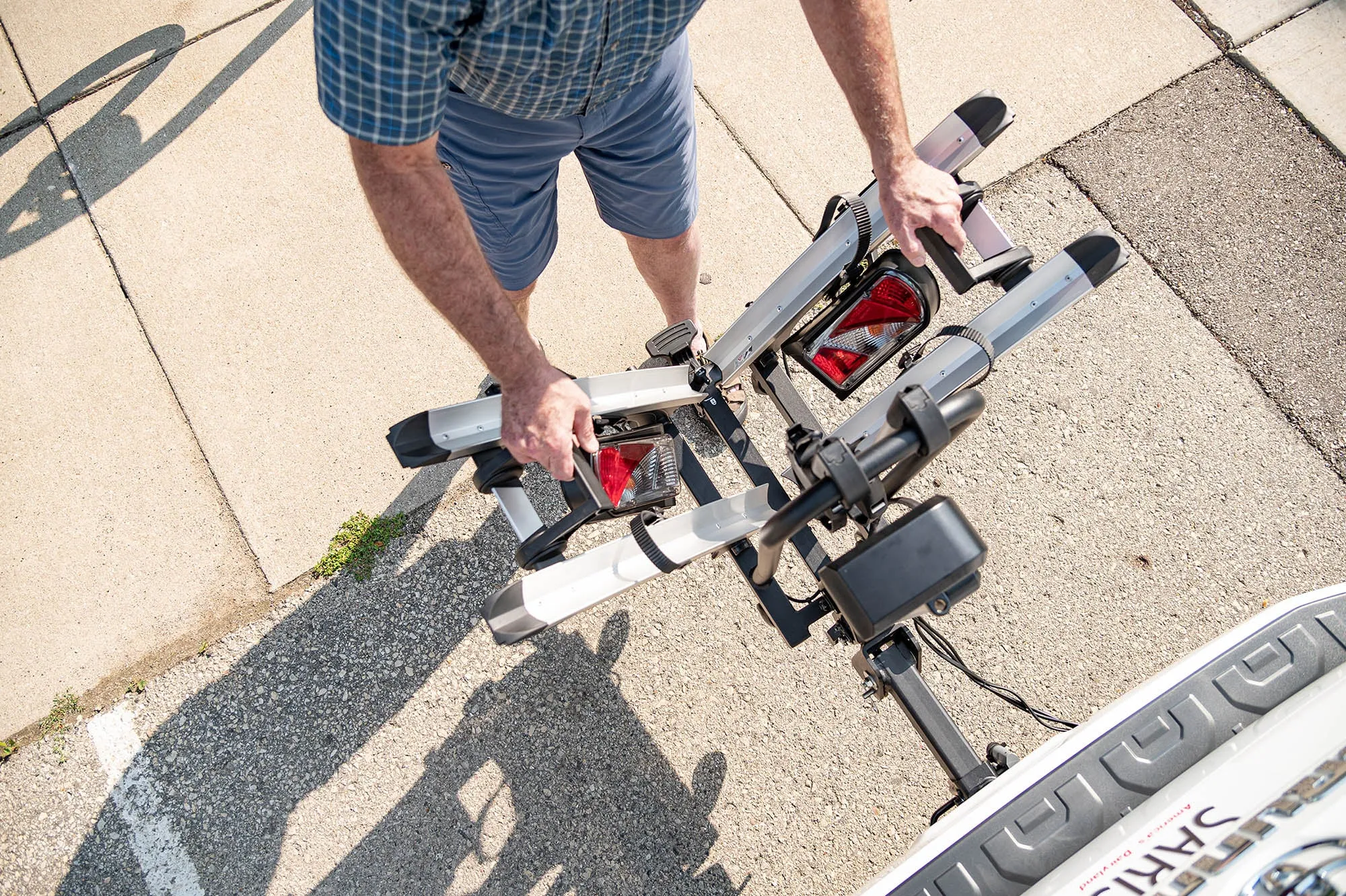 Door County 2 Bike Motorized Hitch Rack, Electric Lift, Easy Tilt & Electric Rear Lights