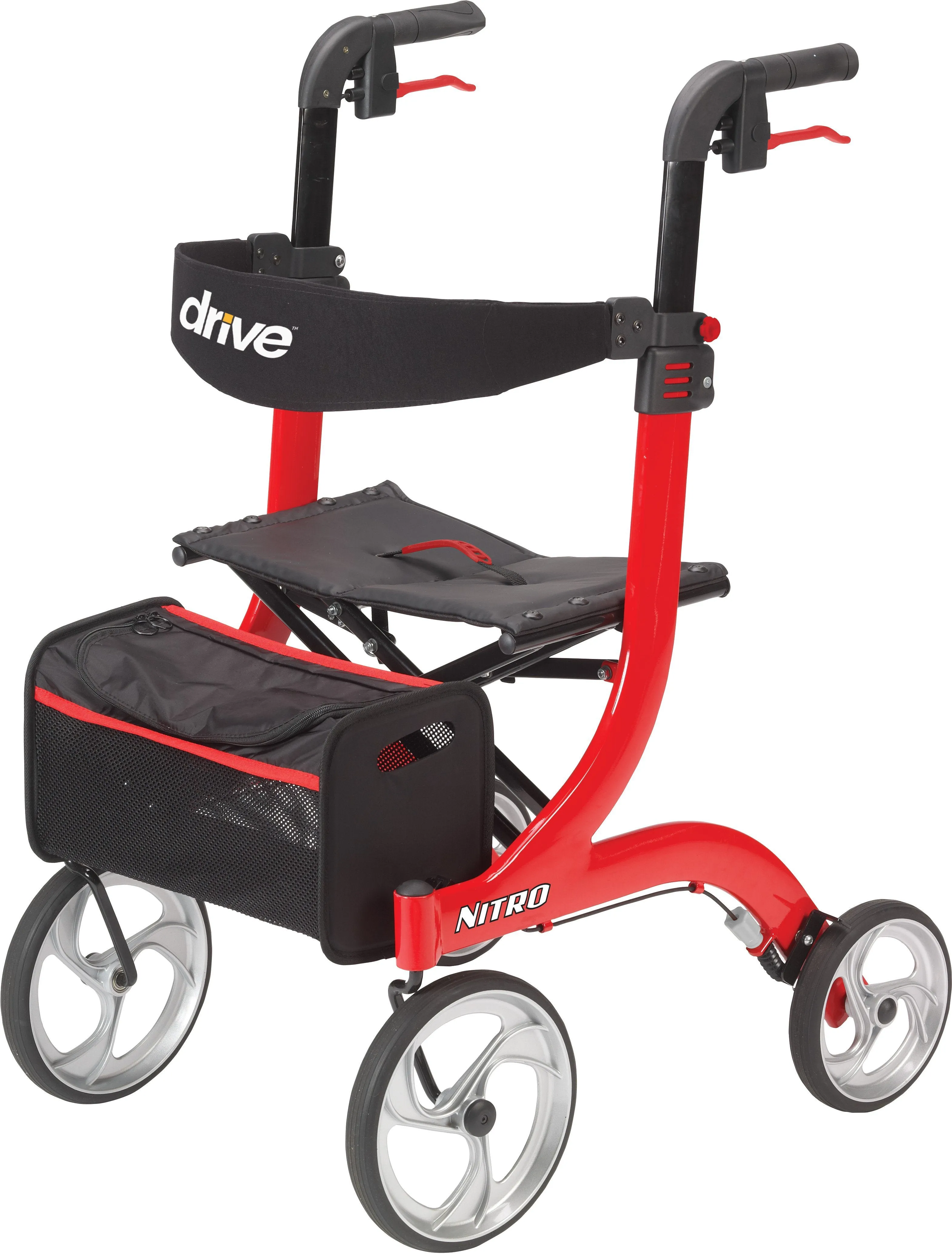 drive™ Nitro 4 Wheel Rollator, Red