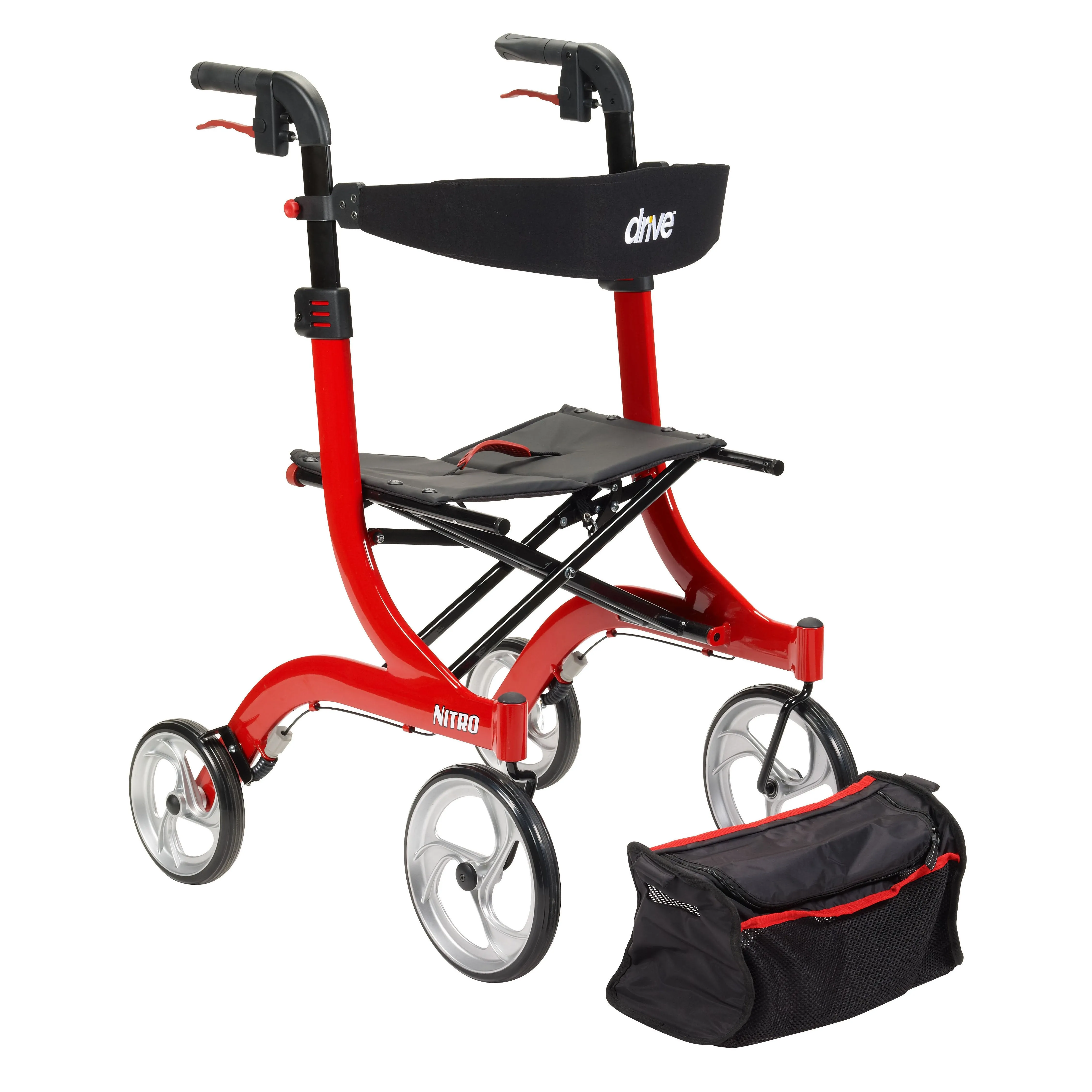 drive™ Nitro 4 Wheel Rollator, Red