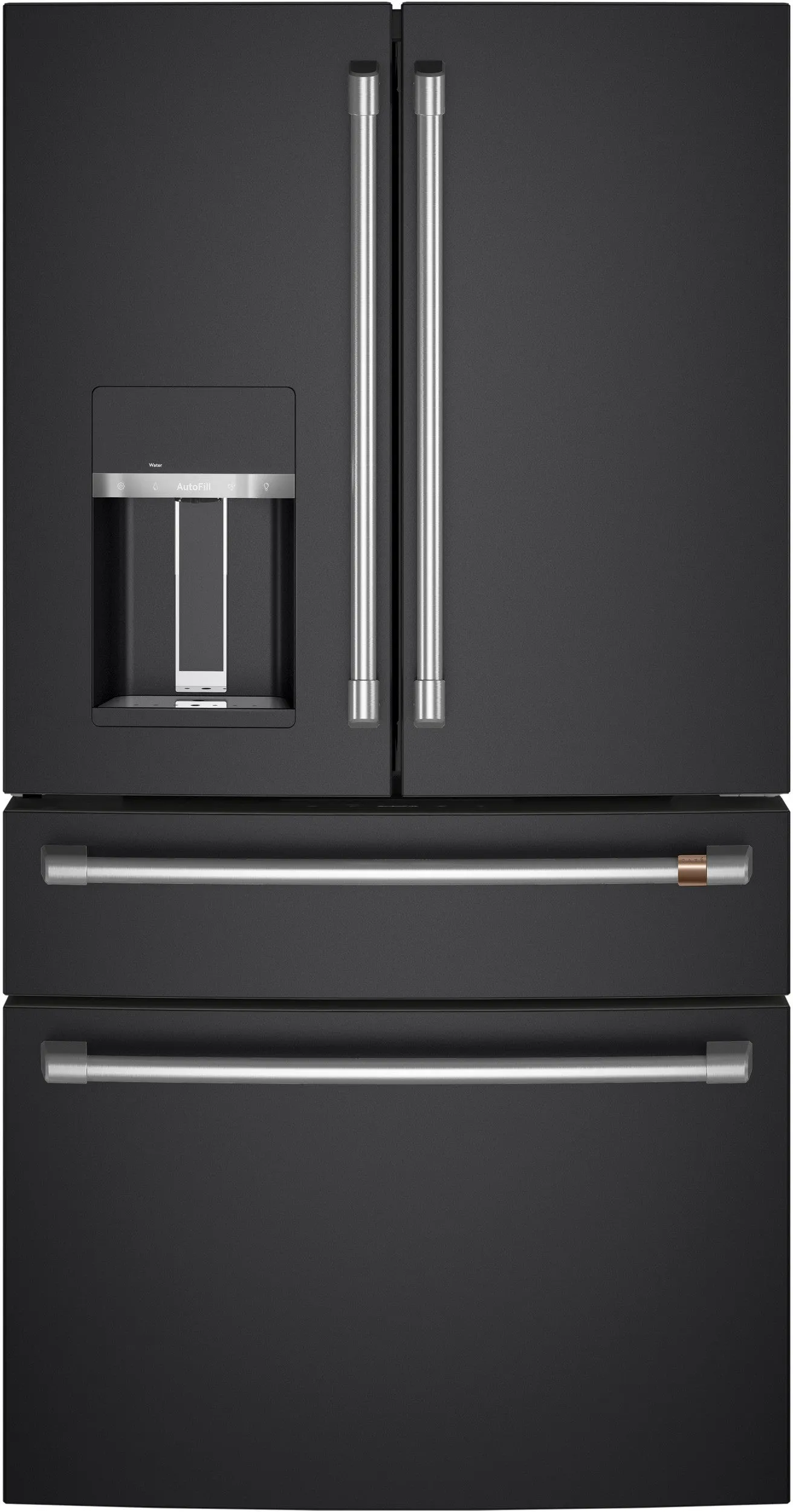 GE Cafe CVE28DP3ND1 ENERGY STAR® 27.8 Cu. Ft. 4- Door French-Door Refrigerator in Matte Black with Brushed Stainless Handles