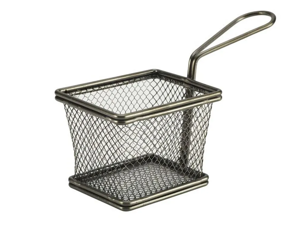 Genware SVB1008BK Black Serving Fry Basket Rectangular 10 x 8 x 7.5cm - Pack of 6