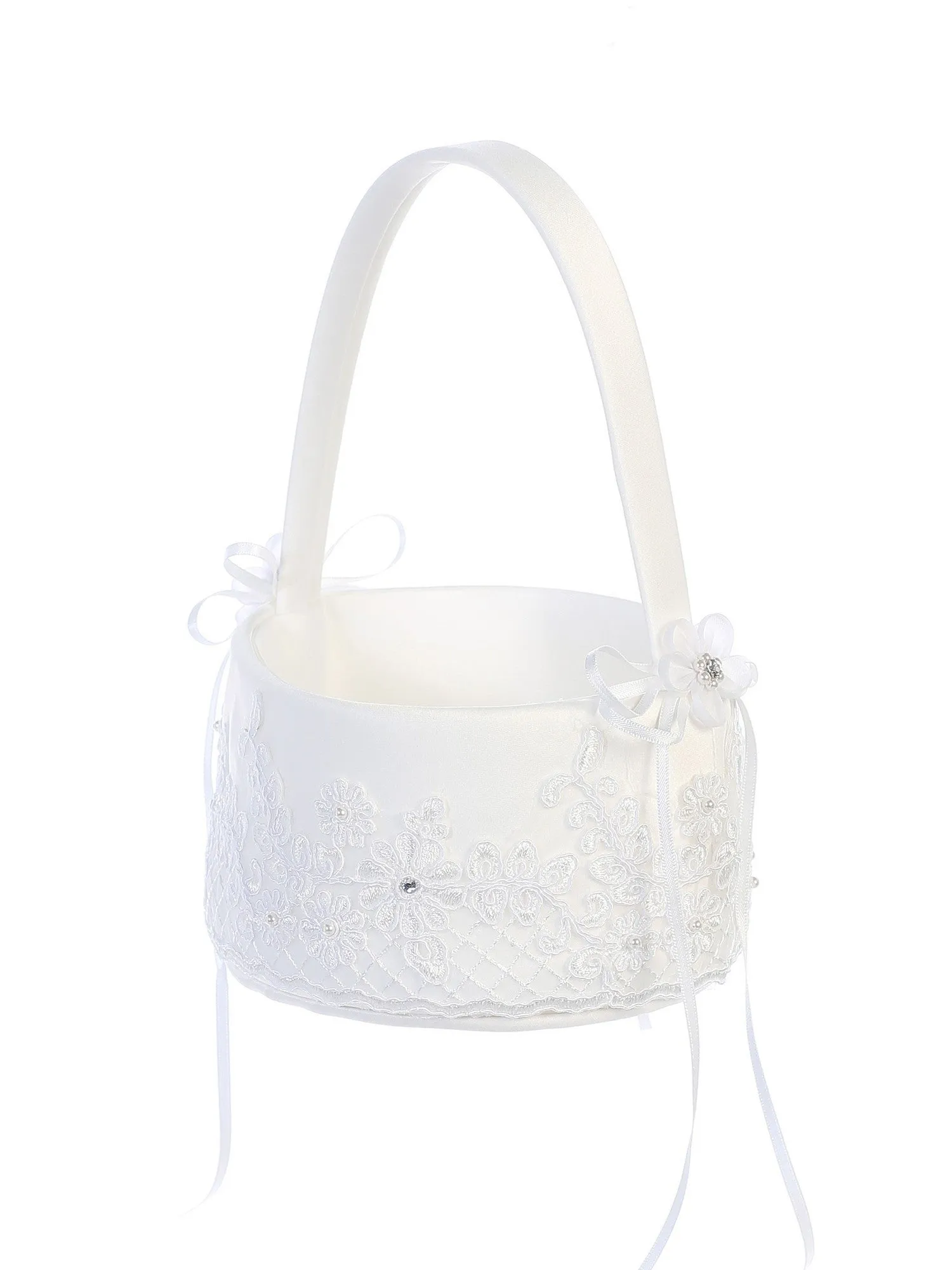 Girls White Corded Embroidery Lace Stylish Flower Girl Basket