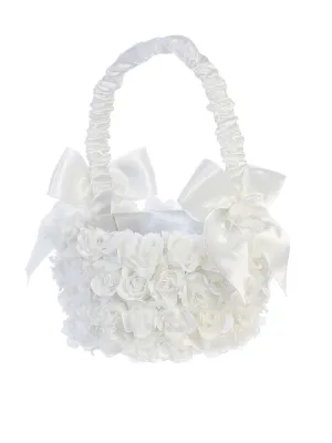 Girls White Flowers Covered Stylish Flower Girl Basket