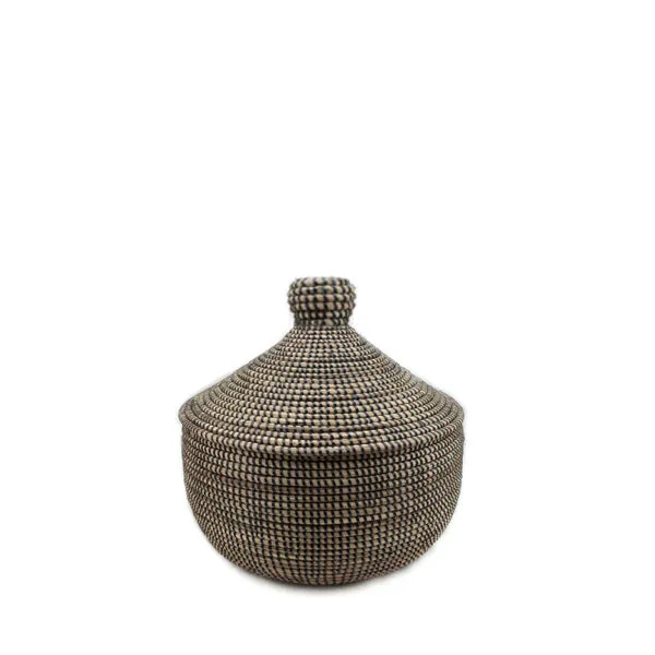 Hand Woven Lidded Bijoux Basket – Black