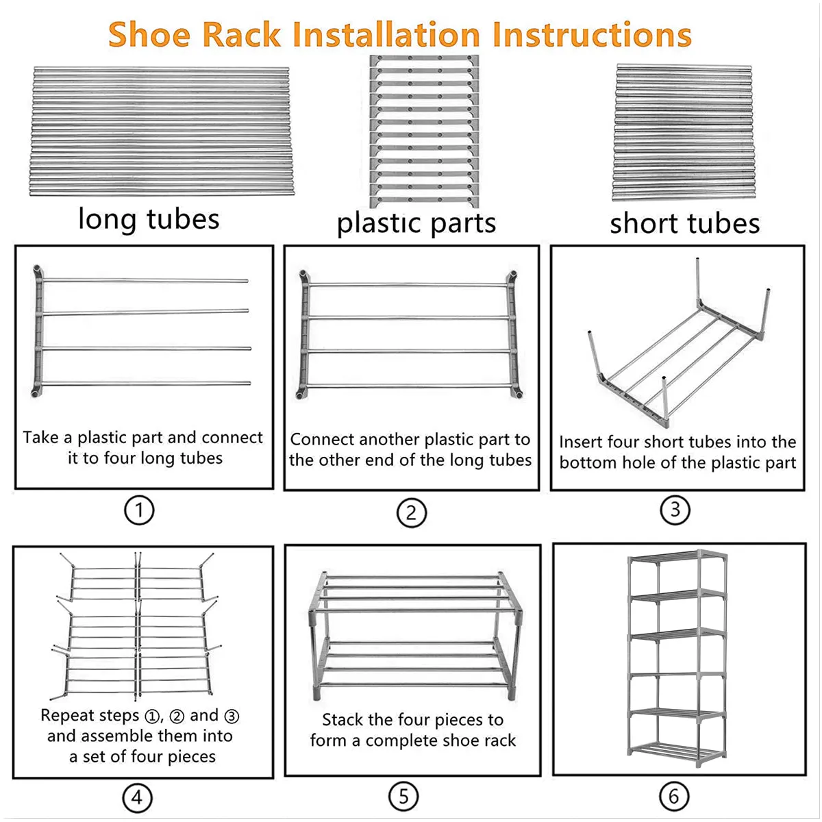 Kawachi 18 Pairs 6-Layer Stainless Steel and Plastic Shoe Stand Multipurpose Book Shelf Toys Storage Rack for Home Office Gray