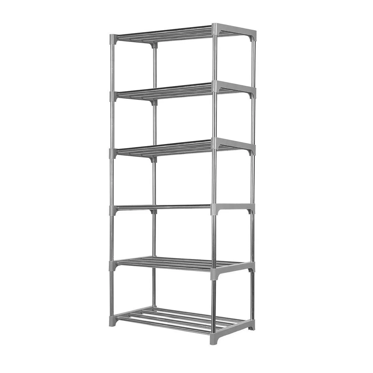 Kawachi 18 Pairs 6-Layer Stainless Steel and Plastic Shoe Stand Multipurpose Book Shelf Toys Storage Rack for Home Office Gray