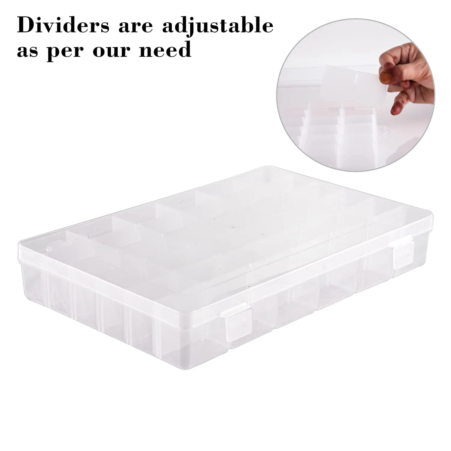 Kuber Industries Beads Storage Box|36 Slots Plastic Adjustable Dividers Storage Organizer for Glitters|Thread Reels|Medicine Pills|Pack of 2 (Transparent)