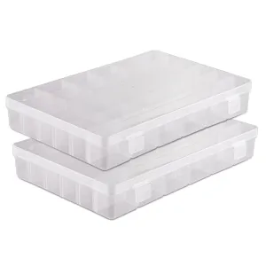 Kuber Industries Beads Storage Box|36 Slots Plastic Adjustable Dividers Storage Organizer for Glitters|Thread Reels|Medicine Pills|Pack of 2 (Transparent)