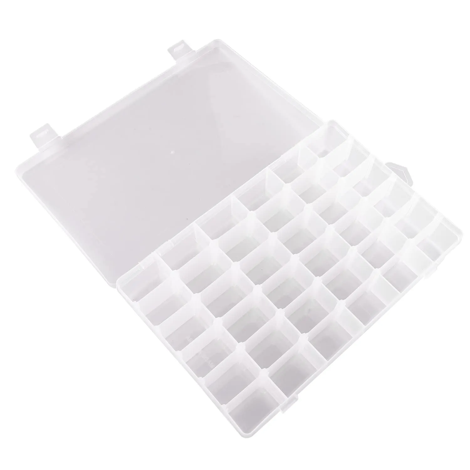 Kuber Industries Beads Storage Box|36 Slots Plastic Adjustable Dividers Storage Organizer for Glitters|Thread Reels|Medicine Pills|Pack of 2 (Transparent)