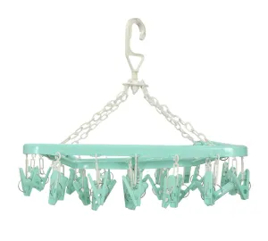 Kuber Industries Cloth Drying Stand Hanger with 32 Clips|Heavy Duty & Strong Plastic Material|Baby Clothes Hanger|Size 40 x 30 x 38CM, Set of 32 Clips (Green)