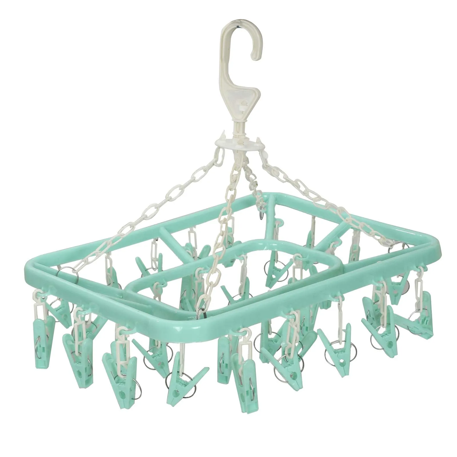 Kuber Industries Cloth Drying Stand Hanger with 32 Clips|Heavy Duty & Strong Plastic Material|Baby Clothes Hanger|Size 40 x 30 x 38CM, Set of 32 Clips (Green)