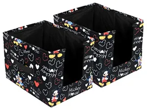 Kuber Industries Disney Mickey Print Flodable Storage Box For Toys|Storage Box For Clothes|Drawer Storage and Cloth Organizer|Closet Organizer For Wardrobe|Pack of 2 (Black, Fabric)