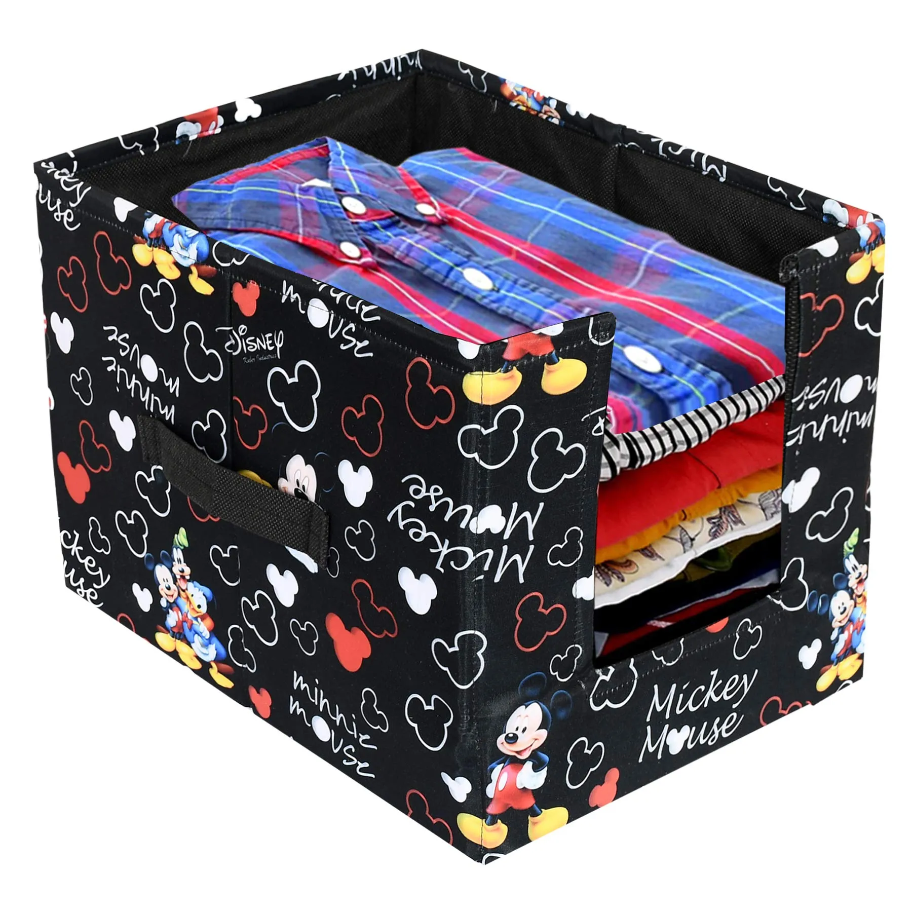 Kuber Industries Disney Mickey Print Flodable Storage Box For Toys|Storage Box For Clothes|Drawer Storage and Cloth Organizer|Closet Organizer For Wardrobe|Pack of 2 (Black, Fabric)