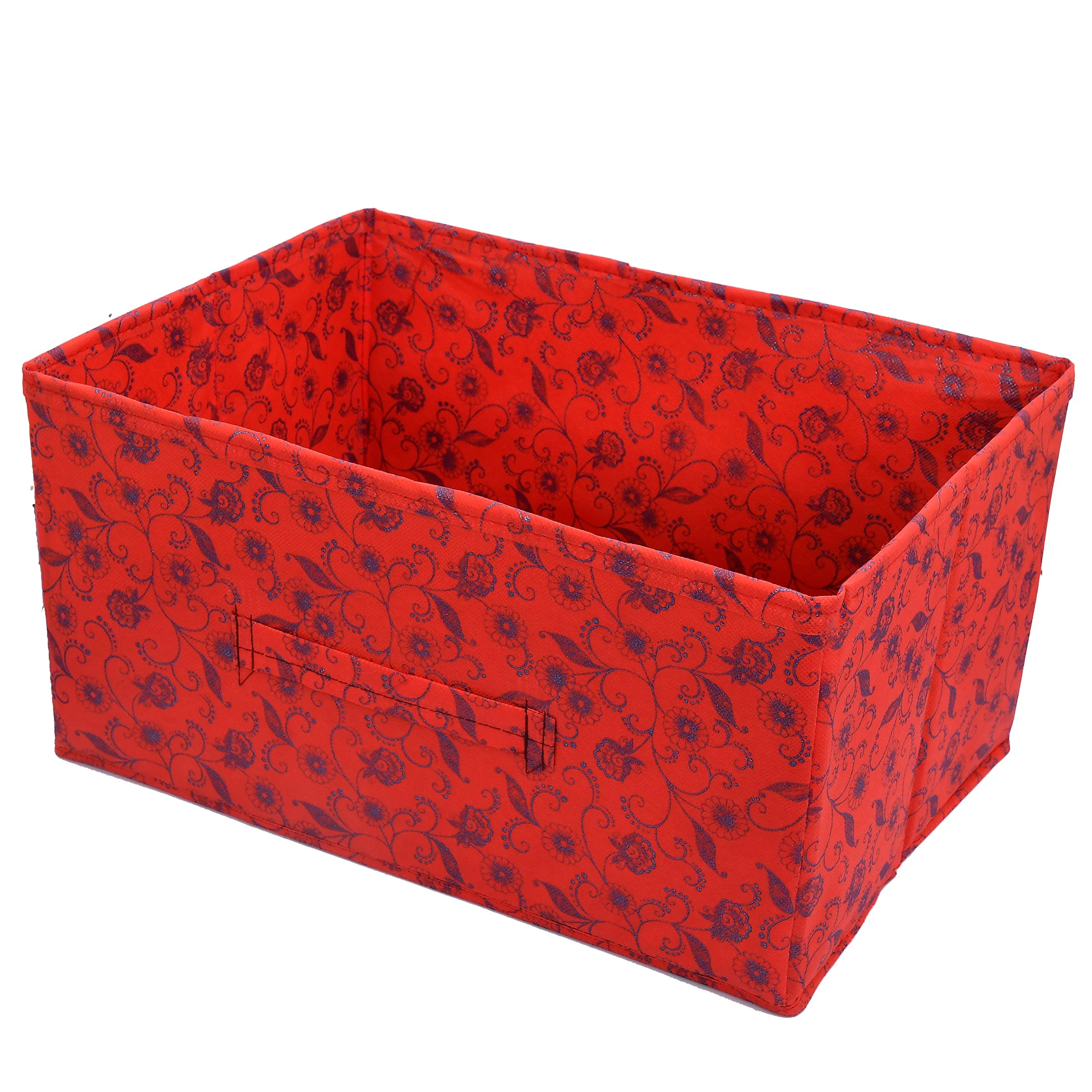 Kuber Industries Laheriya Metalic Print Non Woven Fabric 3-Replacement Drawer Storage And Cloth Organizer Unit for Closet (Blue & Red & Beige)-KUBMART15998