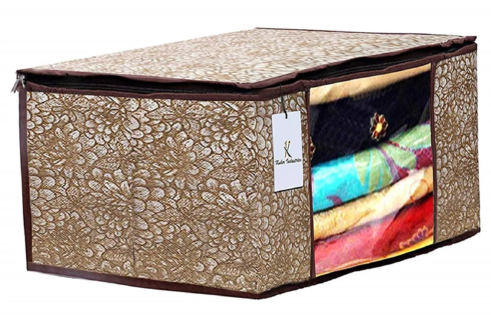 Kuber Industries Metallic Printed Non Woven 6 Pieces Saree Cover and 6 Pieces Underbed Storage Bag, Cloth Organizer for Storage, Blanket Cover Combo Set (Gold & Brown) -CTKTC038606