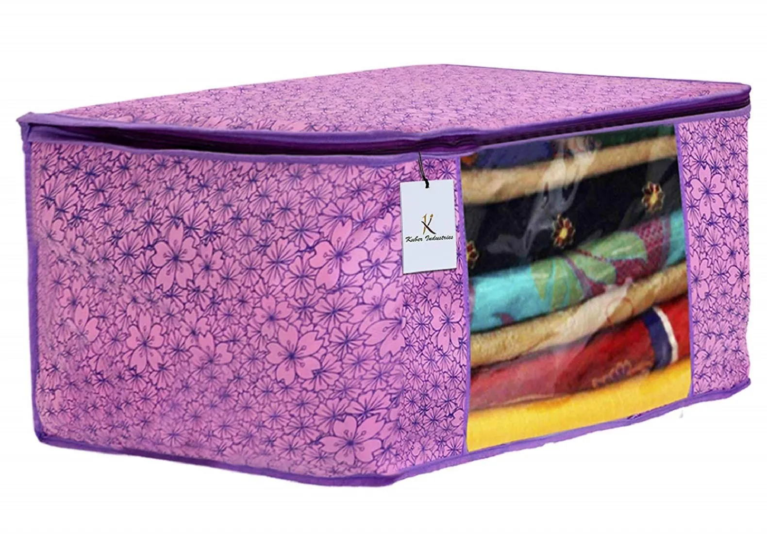 Kuber Industries Metallic Printed Non Woven 6 Pieces Saree Cover and 6 Pieces Underbed Storage Bag, Cloth Organizer for Storage, Blanket Cover Combo Set (Pink & Purple) -CTKTC038582