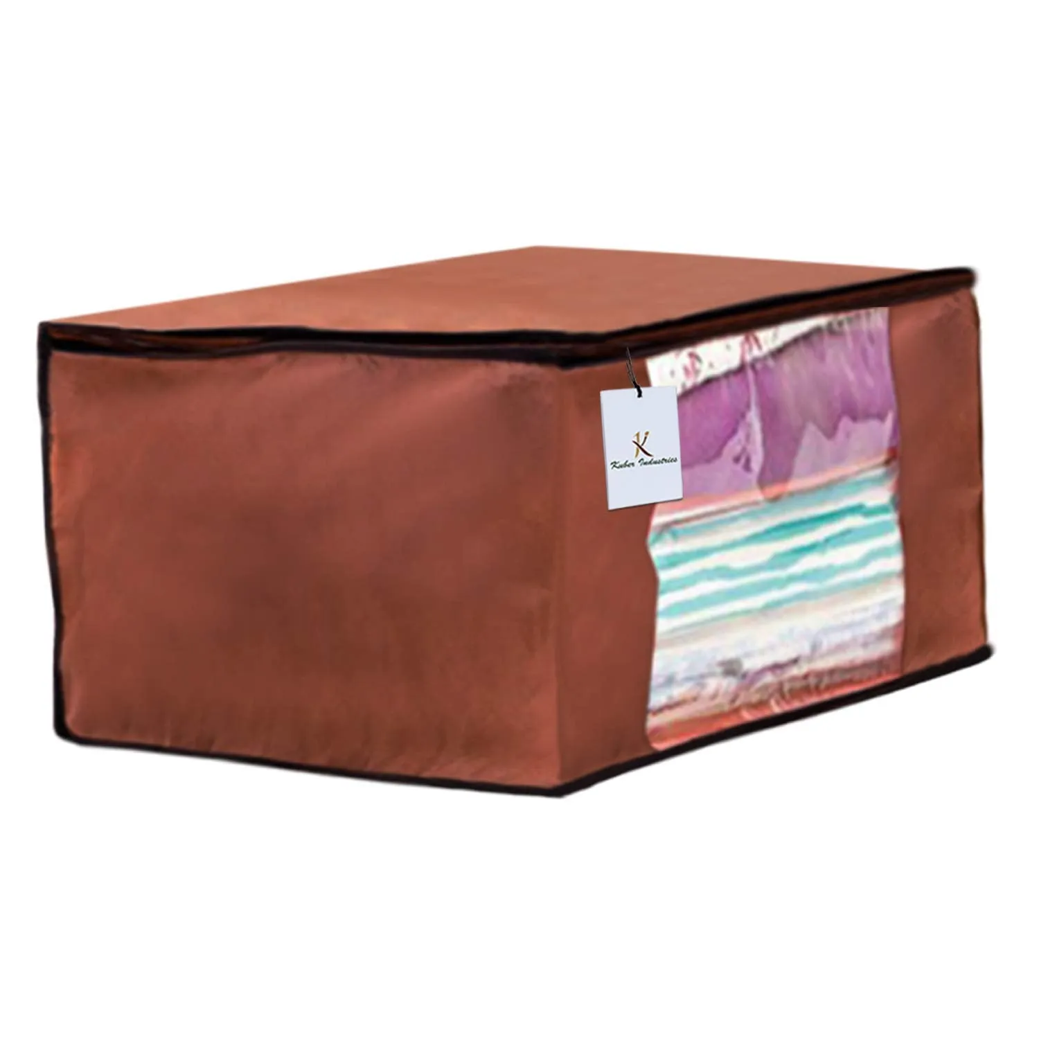 Kuber Industries Non Woven 4 Pieces Saree Cover and 4 Pieces Underbed Storage Bag, Cloth Organizer for Storage, Blanket Cover Combo Set (Brown) -CTKTC038505