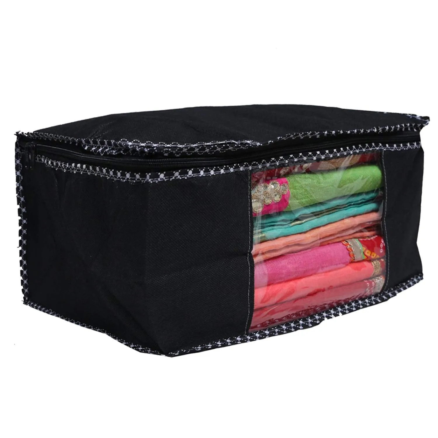 Kuber Industries Non Woven 6 Pieces Saree Cover and 6 Pieces Underbed Storage Bag, Cloth Organizer for Storage, Blanket Cover Combo Set (Black) - CTKTC038474