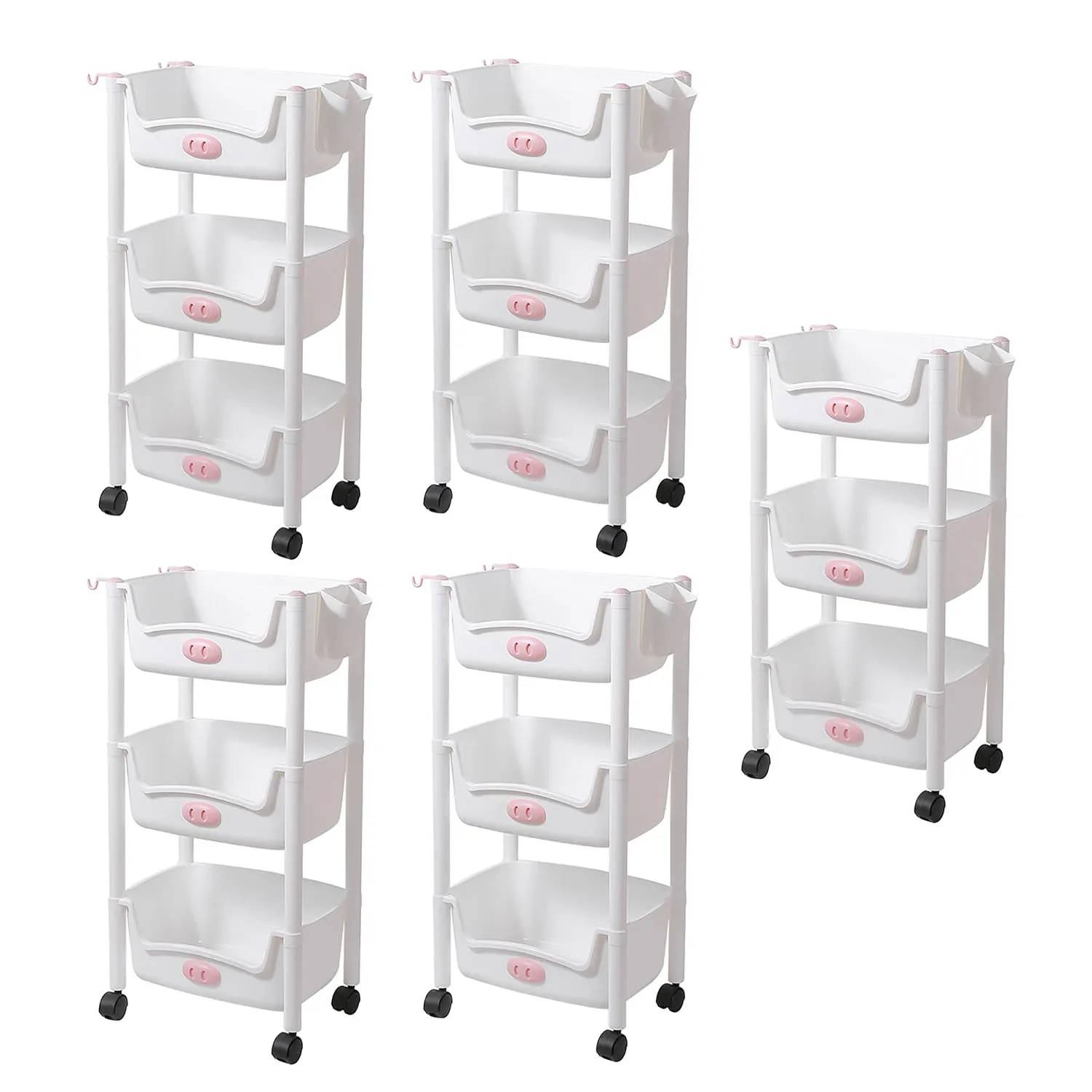 Kuber Industries (Set of 5) Slim Storage Organizer Rack | 3-Layer Rack for Storage | Laundry Organizers and Storage Racks | Side Rack for Kitchen | White