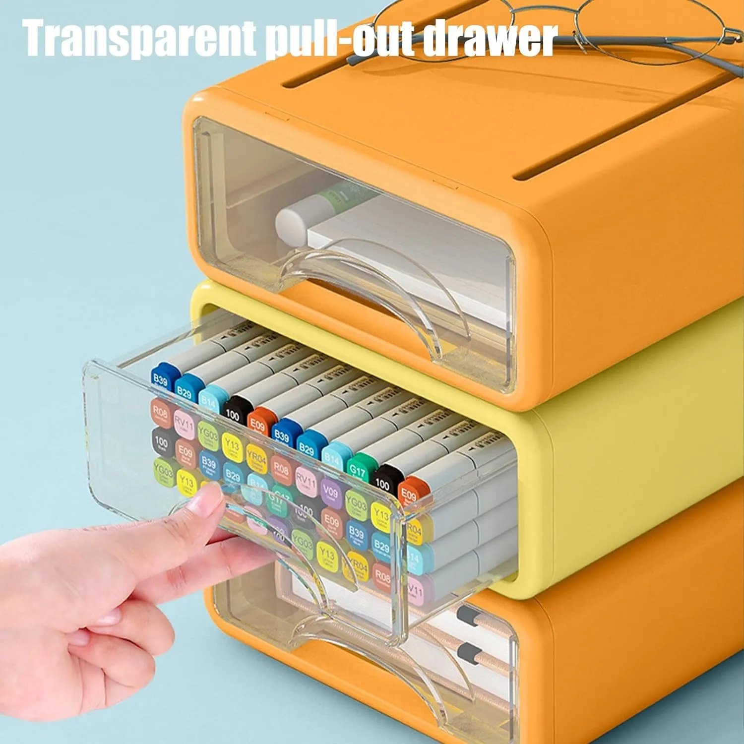 Kuber Industries (Set of 6) Stackable Stationary Organizers Drawer with Translucent for Home, Office & Makeup Suppliance | Desktop Storage Box Table Organiser, JSNH604L-1YO | Yellow & Orange