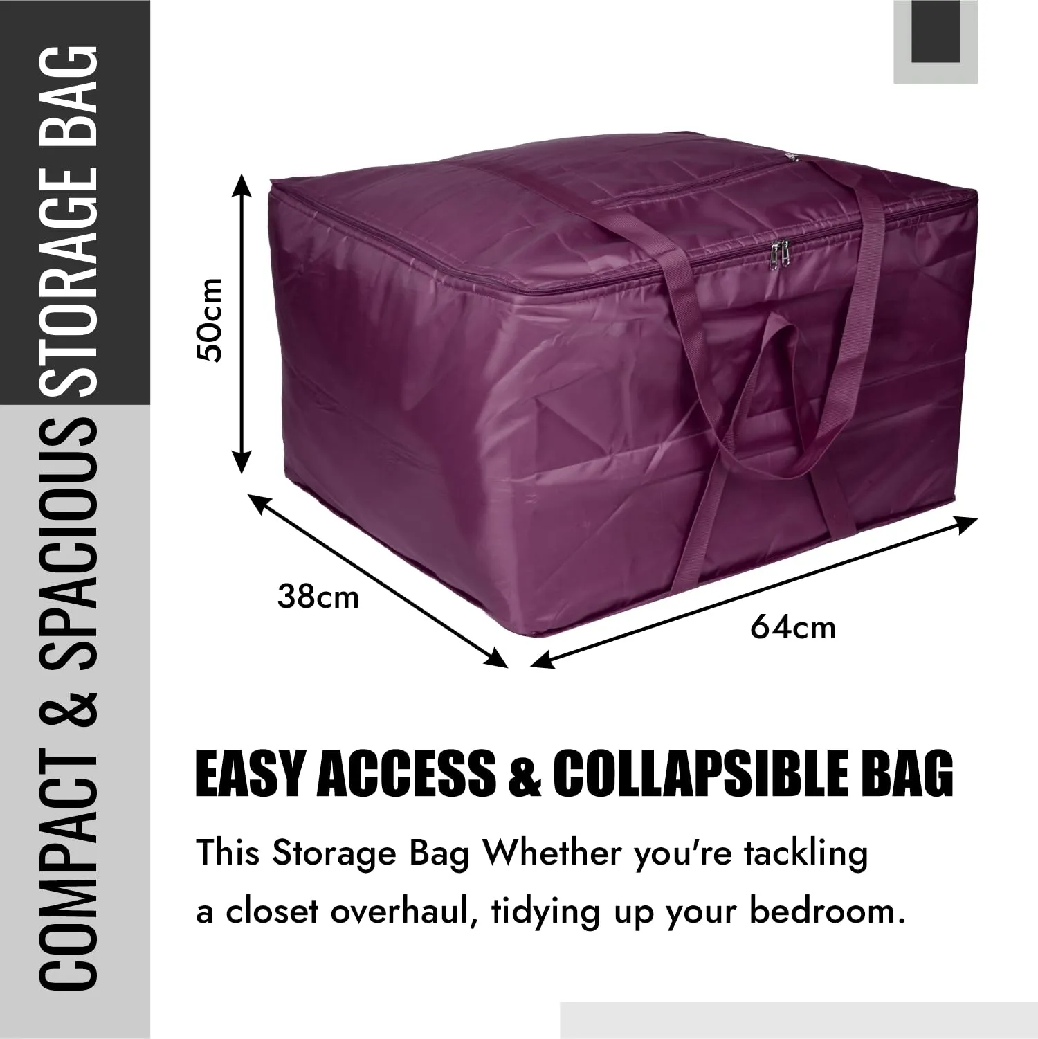 Kuber Industries Storage Attachi Bag | Parachute Travel Storage Bag | Underbed Storage Bag | Storage Organizer for Clothes | Zipper Closure Blanket Bag with Handle | Large | Pack of 2 | Maroon