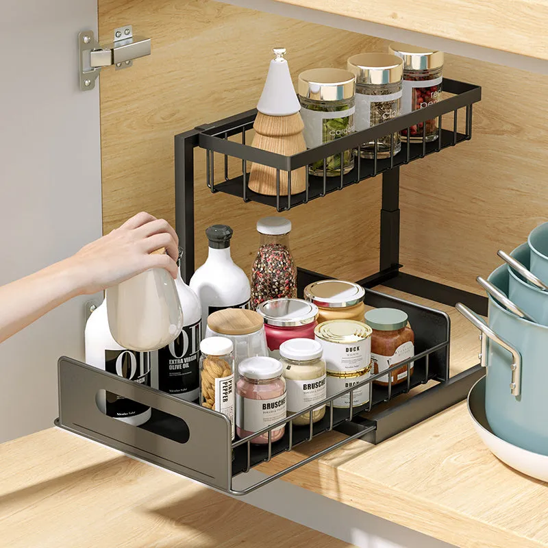 L design sliding under sink rack