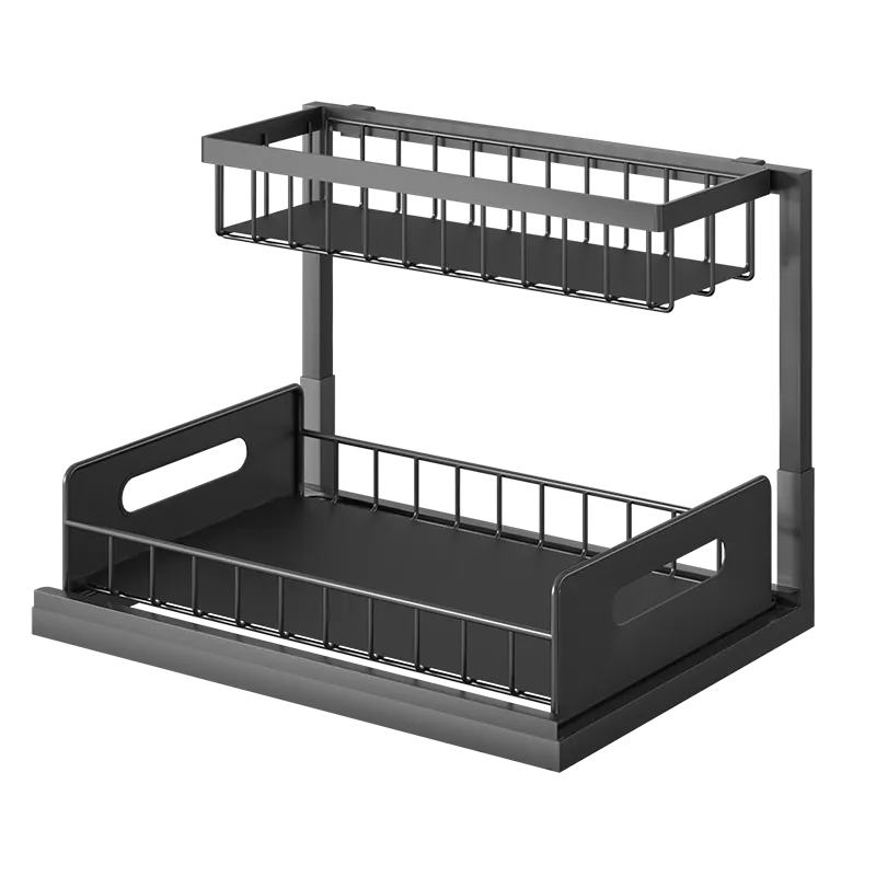 L design sliding under sink rack