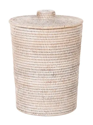 La Jolla Rattan Round Waste Basket with Plastic Insert & Lid, Large