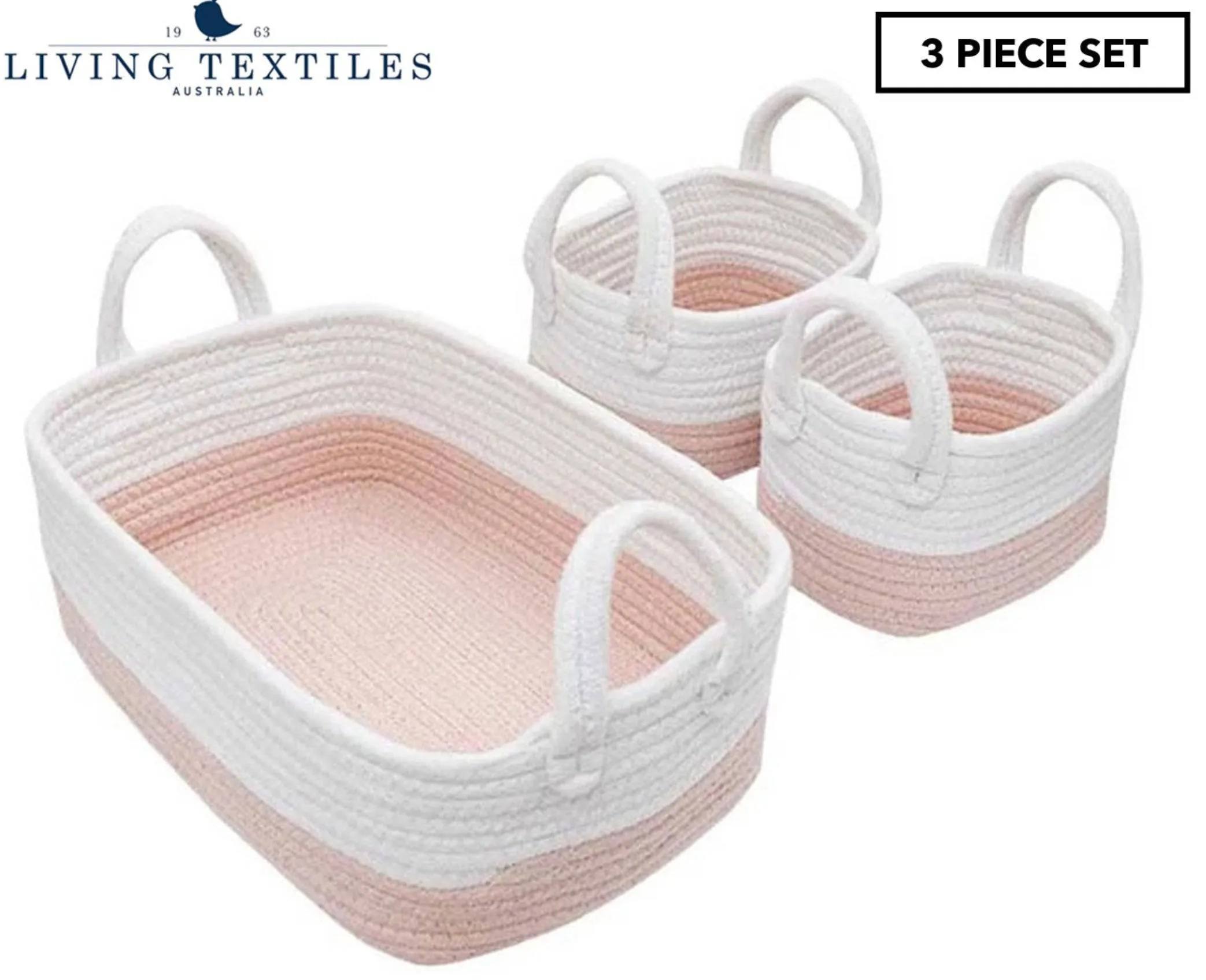 Living Textiles | 3pc Storage Set - Blush/white